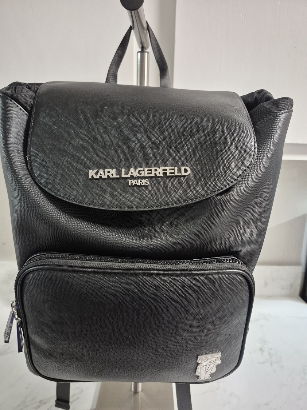Karl Lagerfeld Black Saffiano Leather Backpack NWT Unisex